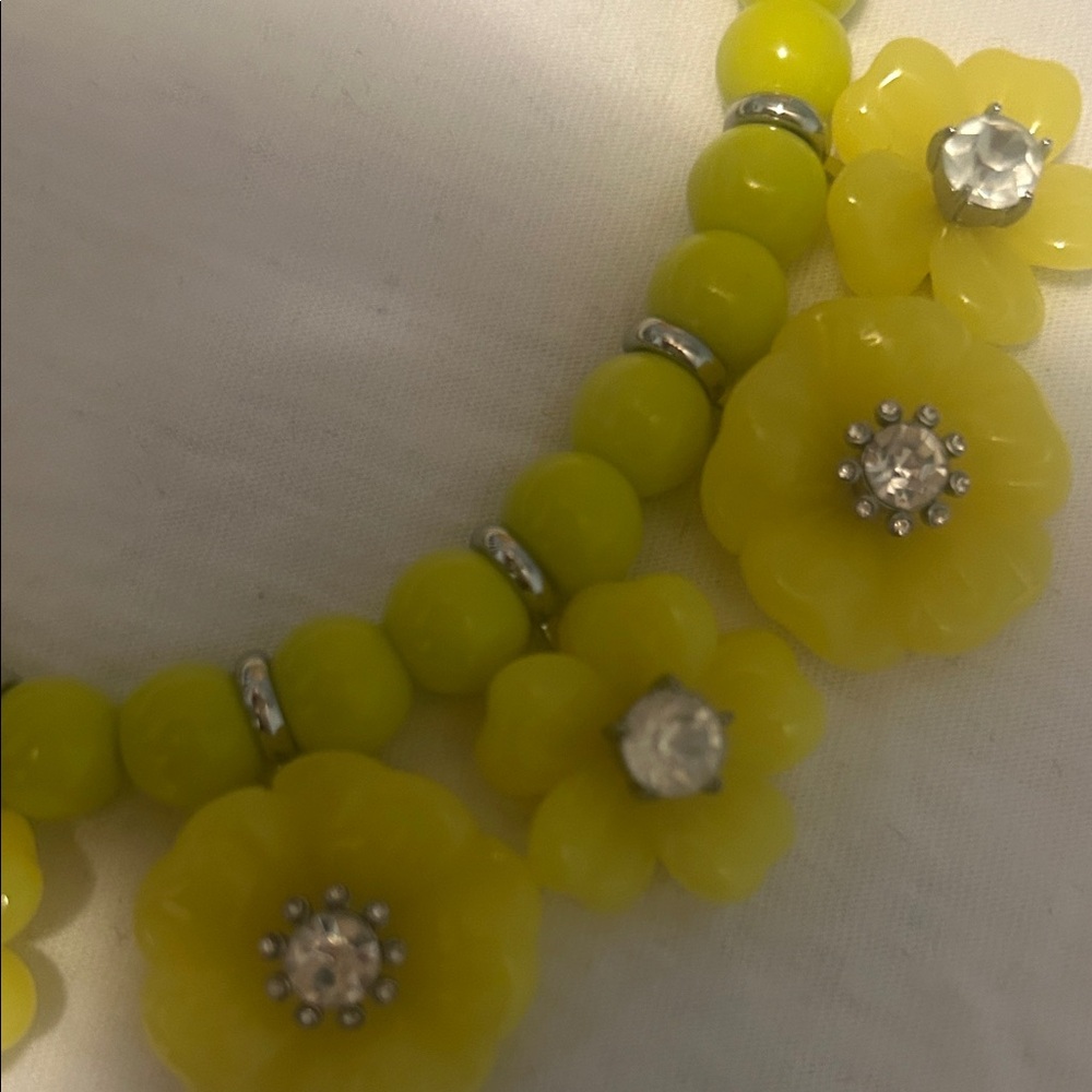 Ann Taylor Yellow Beaded Floral Statement Necklace - Picture 4 of 6